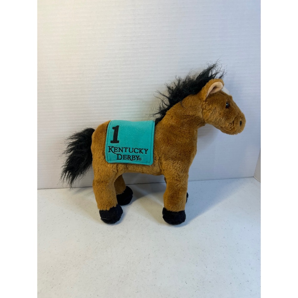 Aurora Kentucky Derby Plush Horse Brown Teal Saddle Number 1 Stuffed Animal 10in